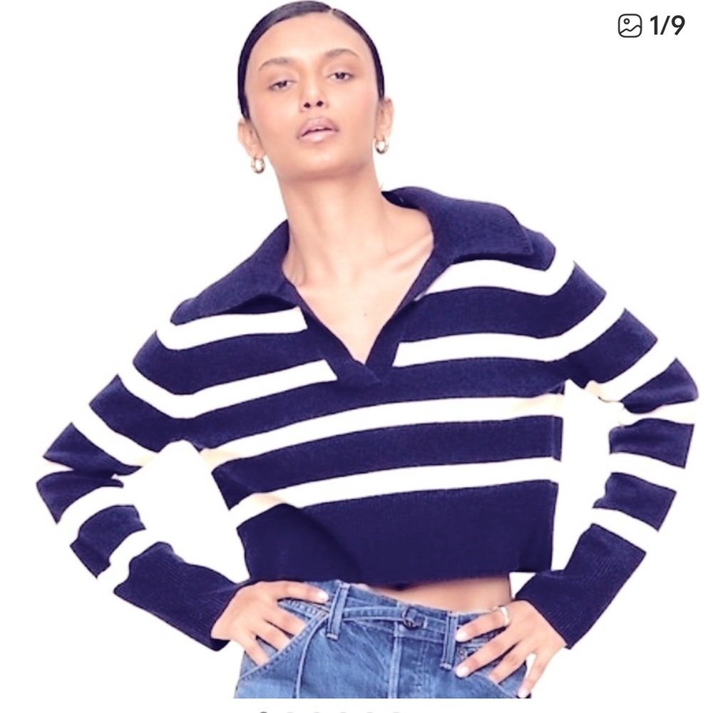 Banana Republic Navy and White Striped Women’s CASHMERE sweater. NWT XL -$200